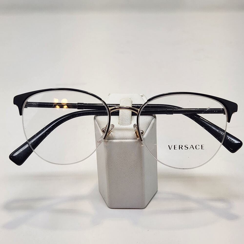 Versace 1247 1252 Black Pale Gold Eyeglasses Designer Frames Half Rim Cat Eye